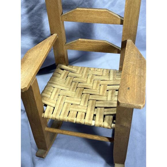 Wood Rocking Chair Doll Furniture 12" Woven Seat Ladder Back 17" Wooden Rocker - Picture 3 of 9